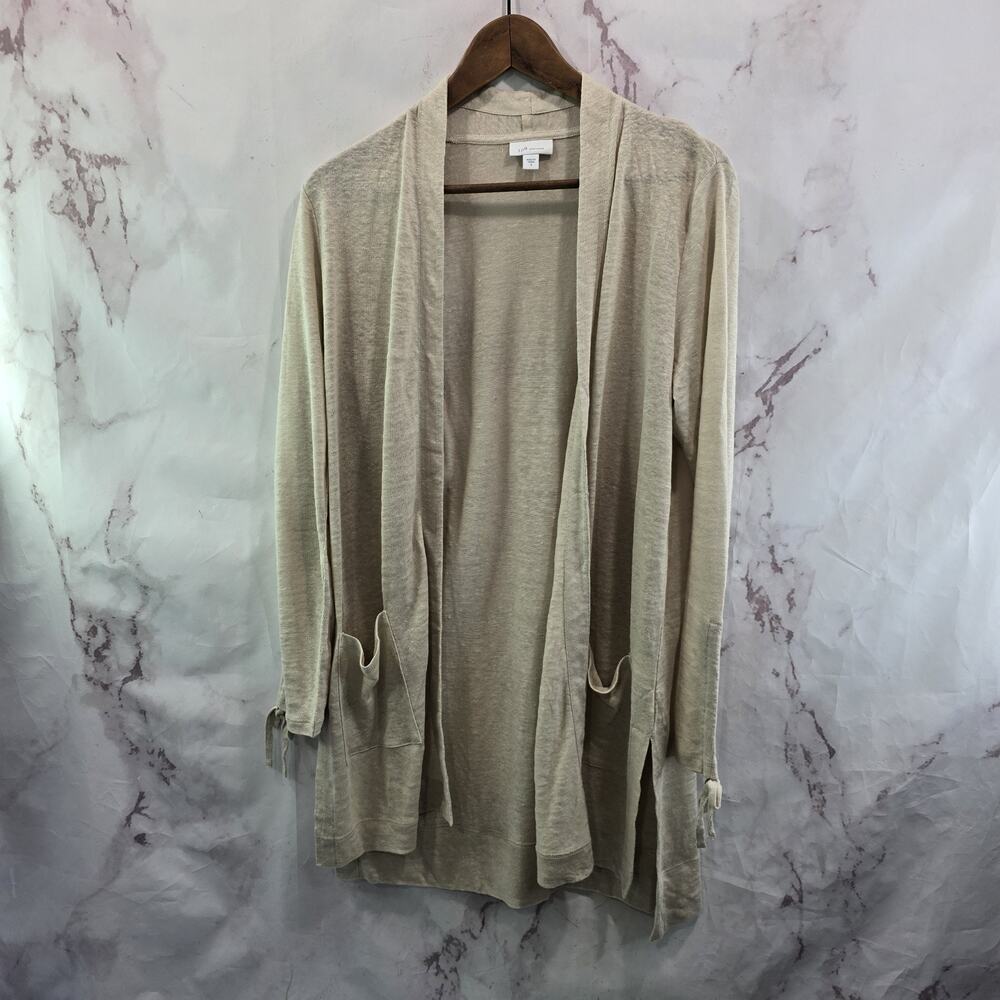 J Jill Sweater Womens Small Linen Beige Cardigan Lightweight Pocket Cover Up